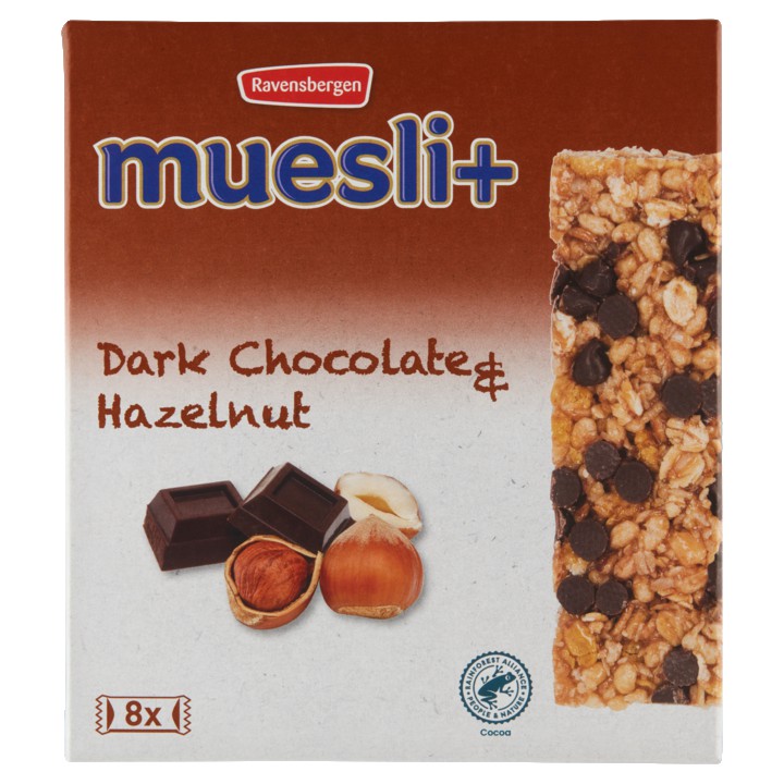 Ravensbergen Muesli+ Dark Chocolate &amp;amp; Hazelnut 8 x 23g