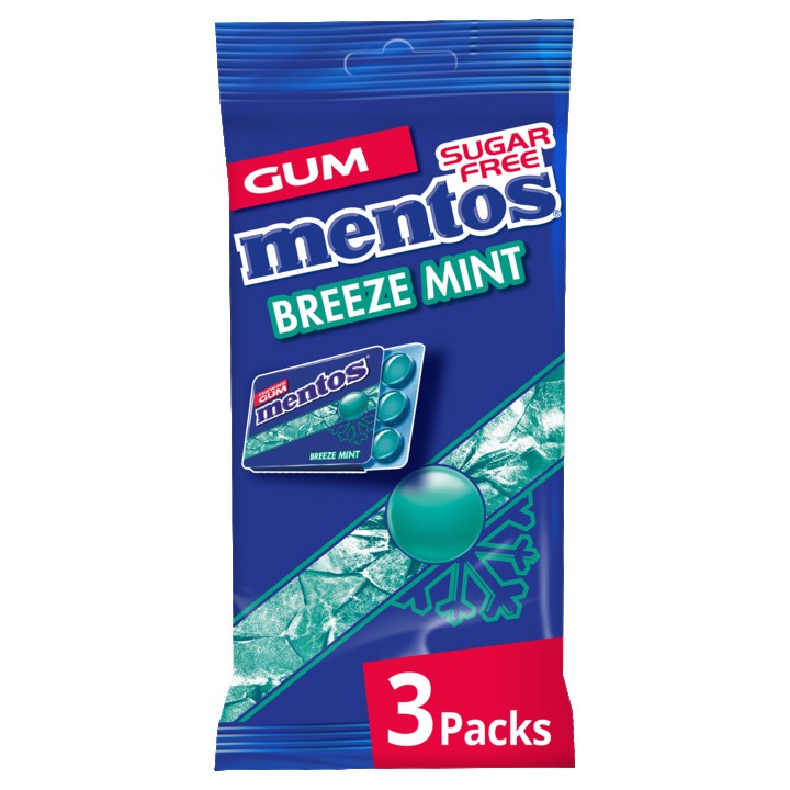 Mentos Breeze Mint Kauwgom mint Suikervrij 3 Blisters 12 stuks