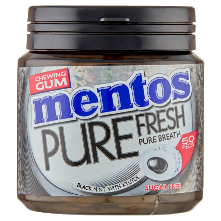 Mentos Black Mint Kauwgom drop Suikervrij Pot 50 stuks Pure Fresh