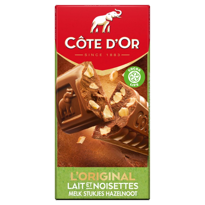 C&amp;ocirc;te d&amp;#x27;Or L&amp;#x27;Original chocolade reep Melk Stukjes Hazelnoot 200g