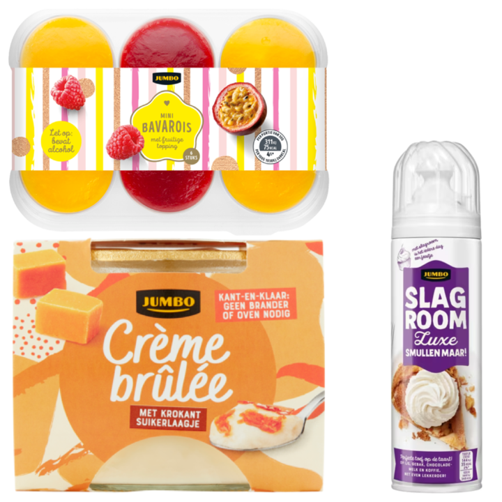 Jumbo Cr&amp;egrave;me Br&amp;ucirc;l&amp;eacute;e en Mini Bavarois met Slagroom 8 Personen