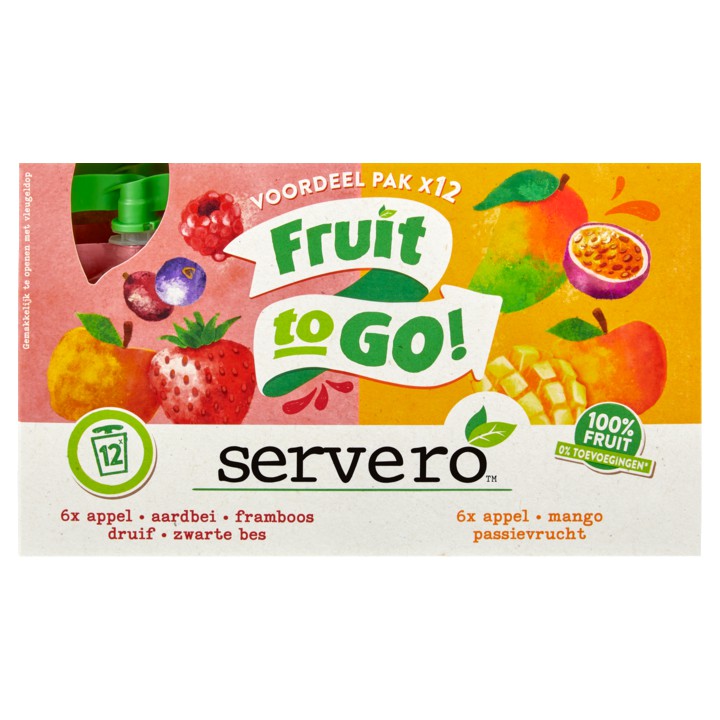 Servero Fruit to Go Mixpack Knijpfruit Appel, Mango, Passievrucht &amp;amp; Appel, Aardbei, Framb
