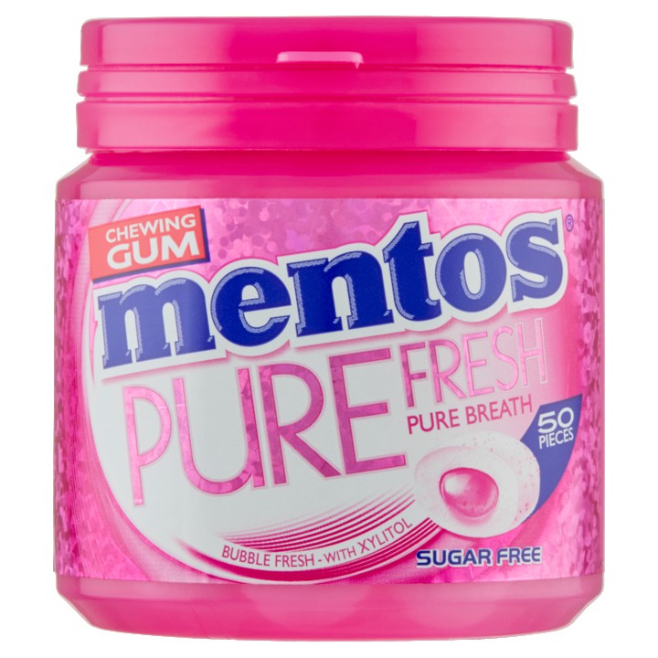 Mentos Bubble fresh Kauwgom fruit Suikervrij Pot 50 stuks Pure Fresh