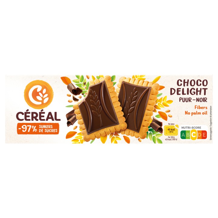 C&amp;eacute;r&amp;eacute;al Minder Suikers Choco Delight Puur 12 Koekjes 126g