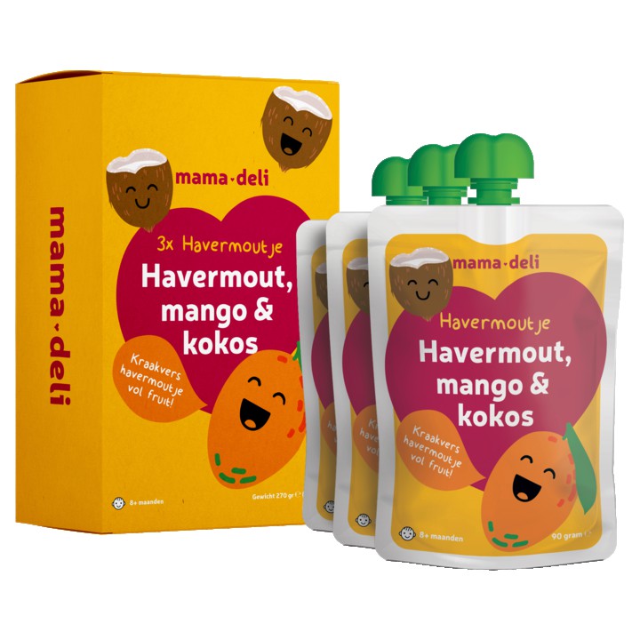 Mama Deli Havermoutje mango &amp;amp; kokos 8+ maanden 3 x 90g