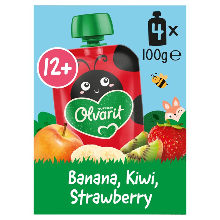 Olvarit Knijpfruit Banaan Kiwi Aardbei 12+ Maanden 4 x 100g