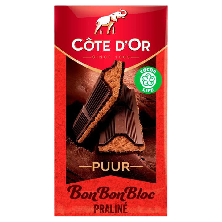 C&amp;ocirc;te d&amp;#x27;Or BonBonBloc chocolade reep Pralin&amp;eacute; Puur 200g