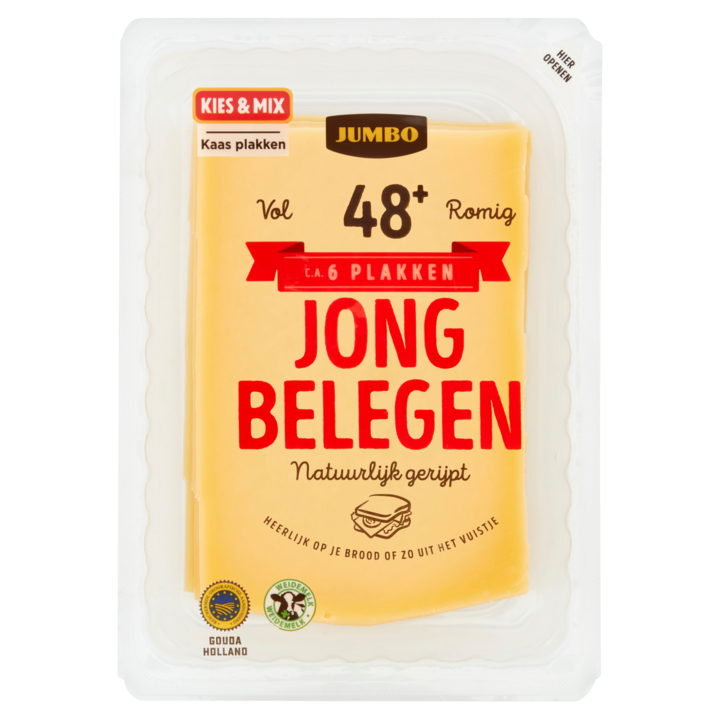 Jumbo Jong Belegen Kaas 48+ Plakken 190g