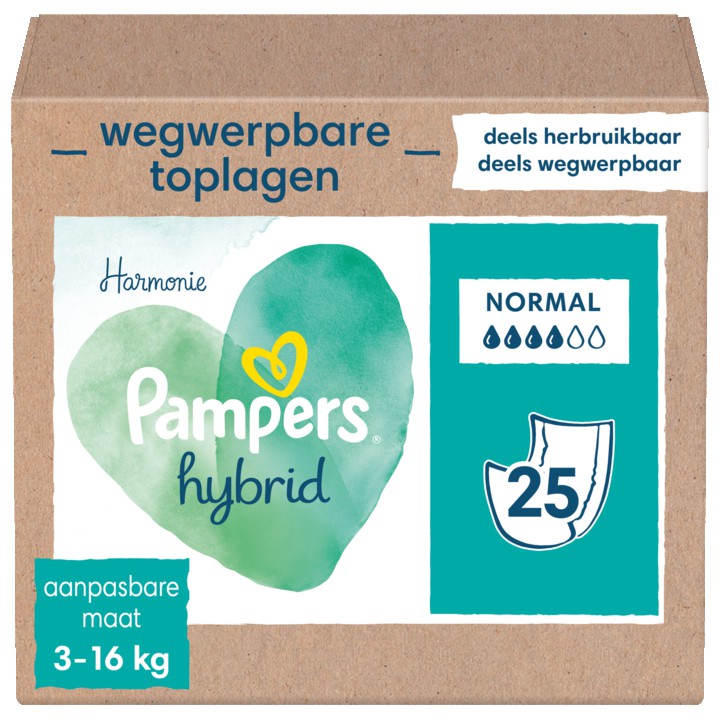 Pampers Harmonie Hybrid, Pak met 25 Absorberende Wegwerpbare Toplagen, Normal | Nederland Life Pampers Harmonie Hybrid, Pak met 25 Absorberende Wegwerpbare Toplagen, Normal