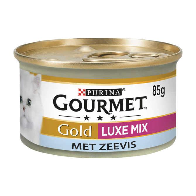 PURINA Gourmet Gold Luxe Mix met Zeevis in een saus met spinazie