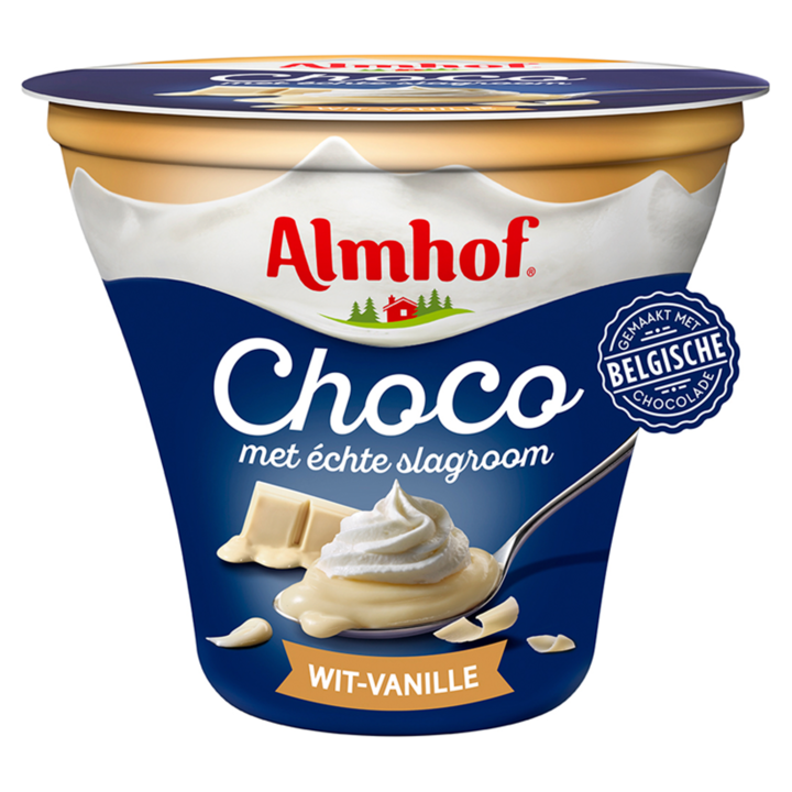 Almhof Choco met slagroom Wit-Vanille 180g