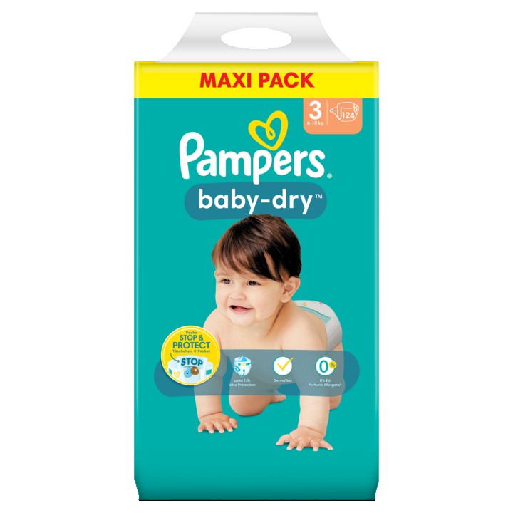 Pampers Baby-Dry Maat 3, 124 Luiers