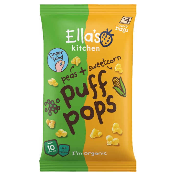 Ella&amp;#x27;s Kitchen Puff pops erwt + ma&amp;iuml;s 10+ biologisch 4 x 9g