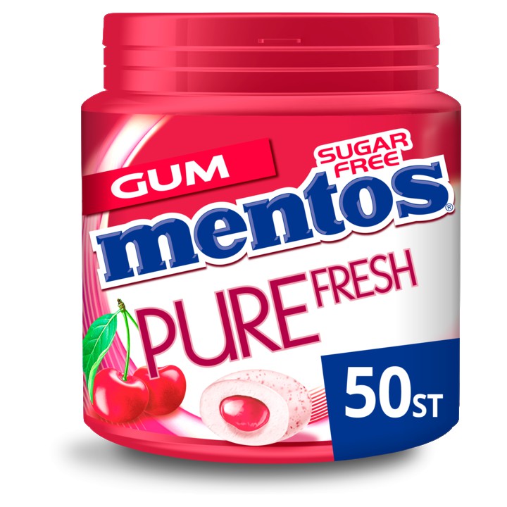 Mentos Cherry Kers Kauwgom fruit Suikervrij Pot 50 stuks Pure Fresh