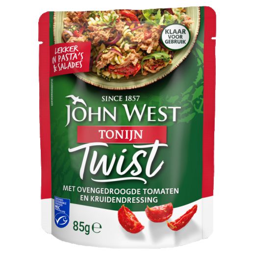 John West Tonijn Twist met Ovengedroogde Tomaten en Kruidendressing MSC 85g