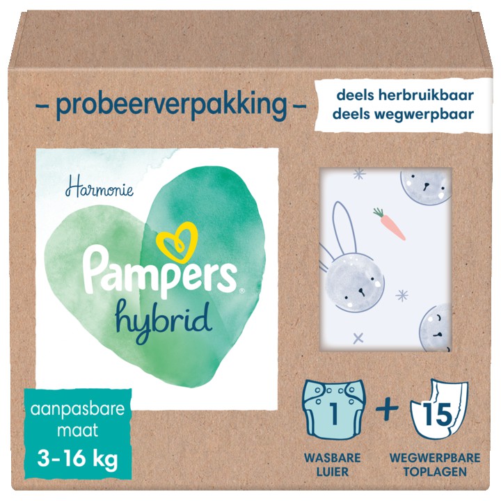 Pampers Harmonie Hybrid Probeerverpakking  1 Wasbare Luier + 15 Wegwerpbare Toplagen