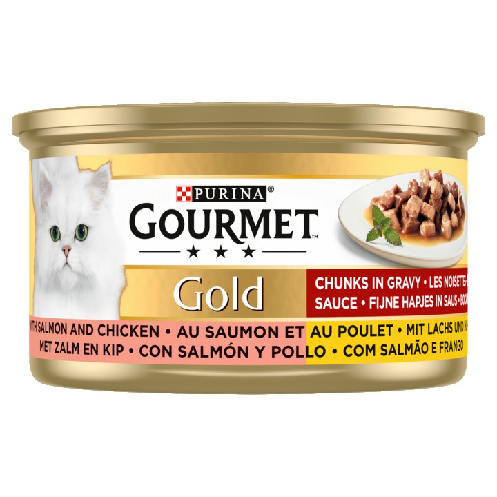 Gourmet Gold Fijne Hapjes Kattenvoer nat met Zalm en Kip