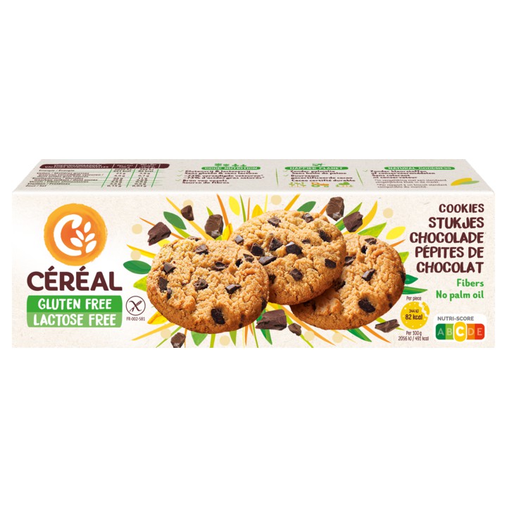 C&amp;eacute;r&amp;eacute;al Gluten Free Lactose Free Cookies Stukjes Chocolade 3 x 3 cookies 150g