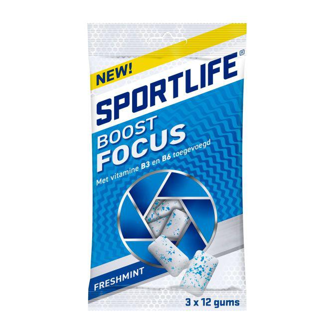 Sportlife Boost focus freshmint 3-pack suikervrije kauwgom