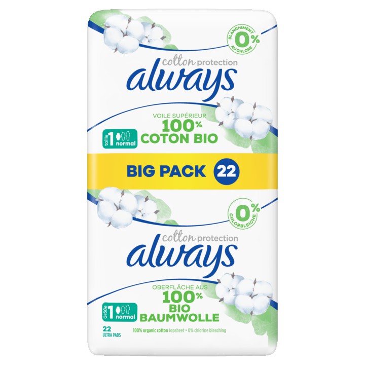 Always Cotton Protection Ultra Normal (Maat 1) Maandverband Met Vleugels 22 Stuks