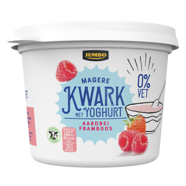 Jumbo Magere Kwark met Yoghurt Aardbei Framboos 0% Vet 500g