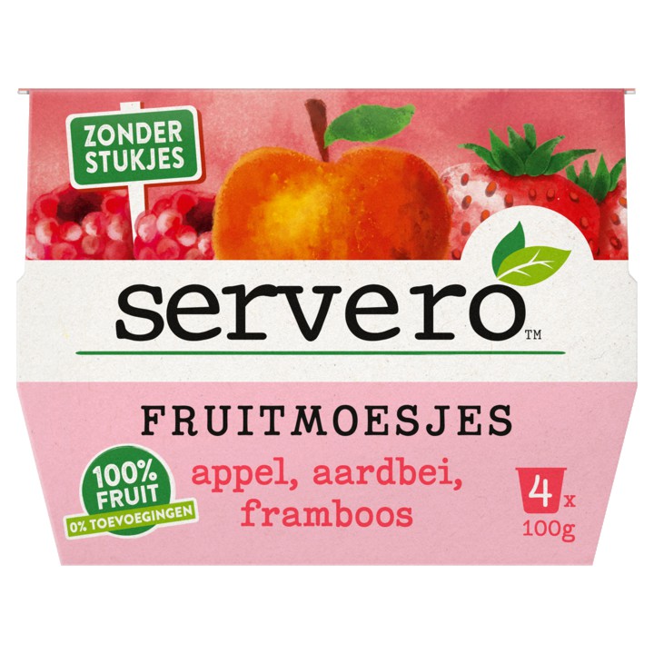 Servero Fruitmoesjes Appel, Aardbei, Framboos 4 x 100g