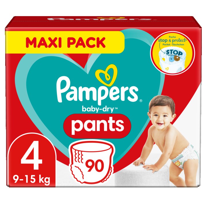 Pampers Baby-Dry Luierbroekjes Maat 4, 90 Luiers, 9kg-15kg