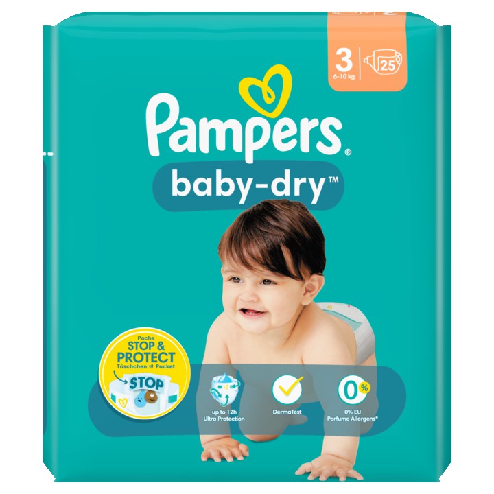 Pampers Baby-Dry Maat 3, 25 Luiers, 6kg-10kg