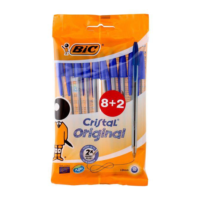 Bic Balpen cristal blauw medium&amp;nbsp;zakje &amp;aacute; 8+2 gratis