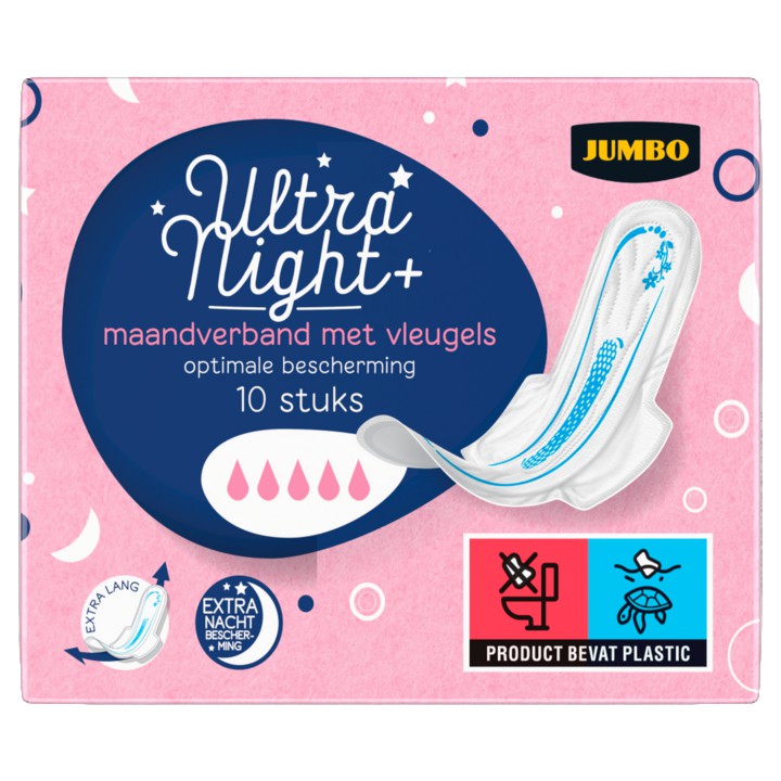 Jumbo Maandverband Ultra Night+ met Vleugels 10 Stuks