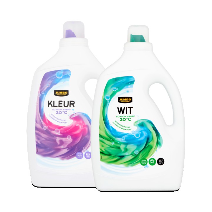 Jumbo Vloeibaar Wasmiddel Wit en Kleur 2 x 2,2L