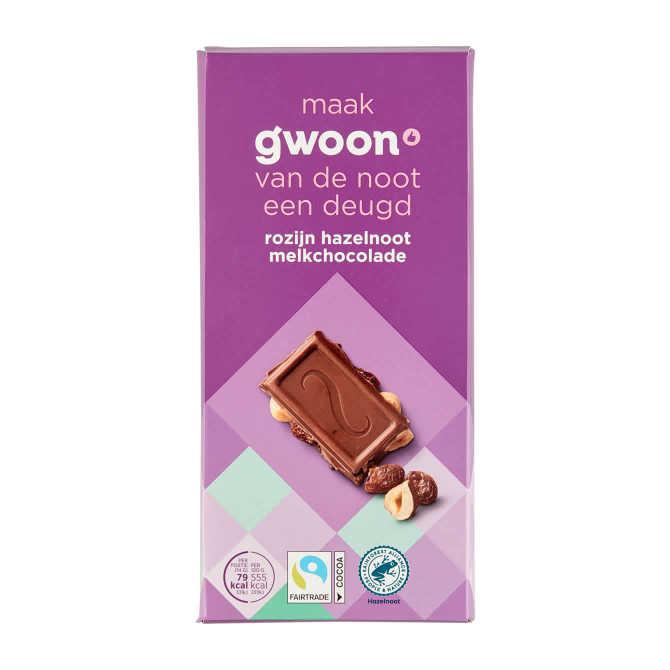 g&#039;woon Rozijn Hazelnoot Melkchocolade 200 g