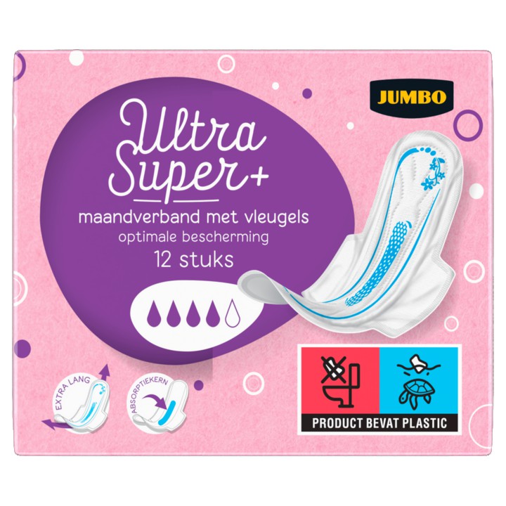 Jumbo Maandverband Ultra Super+ met Vleugels 12 Stuks