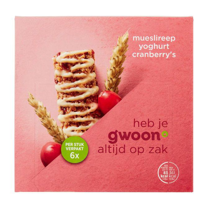 g&#039;woon Mueslireep cranberry yoghurt