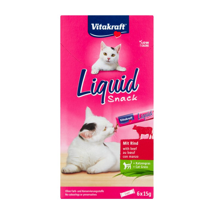 Vitakraft Liquid Snack met Rundvlees en Kattengras 6 x 15g