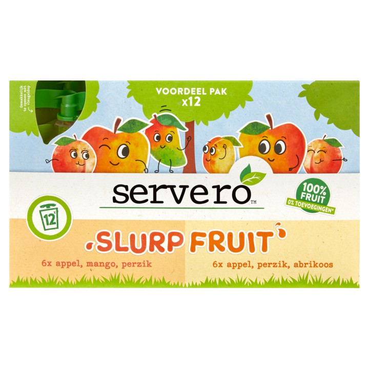Servero Slurpfruit Mixpack Knijpfruit Appel, Mango, Perzik &amp;amp; Appel, Perzik, Abrikoos