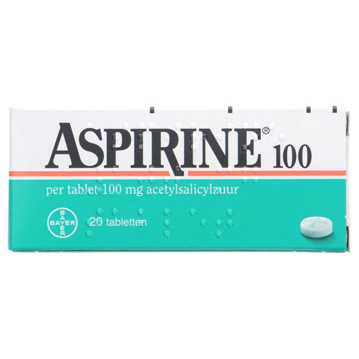 Aspirine tabletten 100 mg, helpt bij pijn, 20 stuks