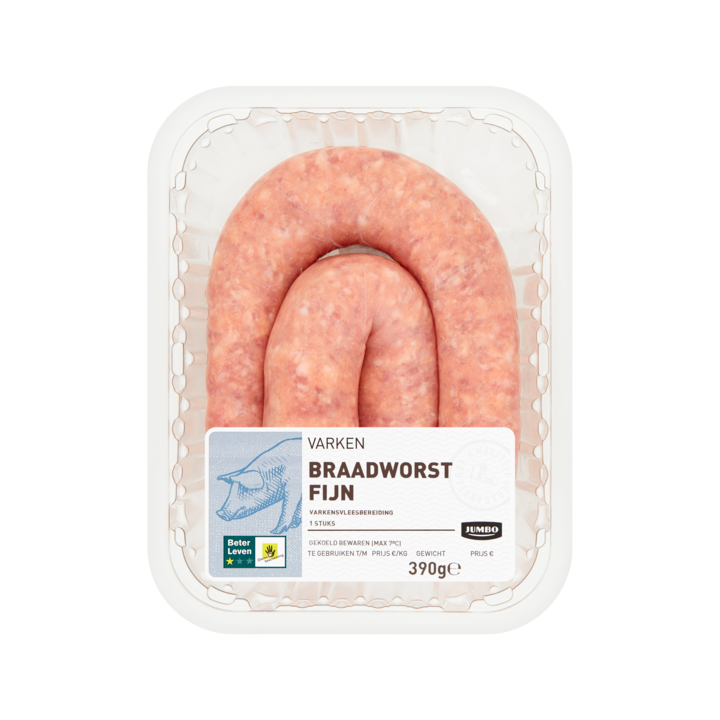 Jumbo Varken Braadworst Fijn 1 Stuk 390g