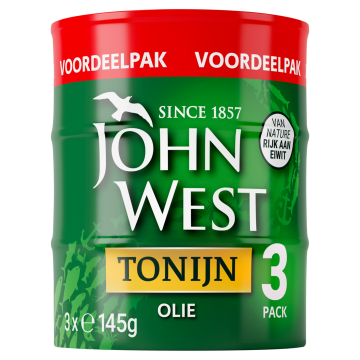 John West tonijnstukken in zonnebloemolie 3 x 145 gram