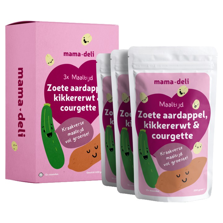 Mama Deli Maaltijd kikkererwt, zoete aardappel &amp;amp; courgette 12+ maanden 3 x 200g