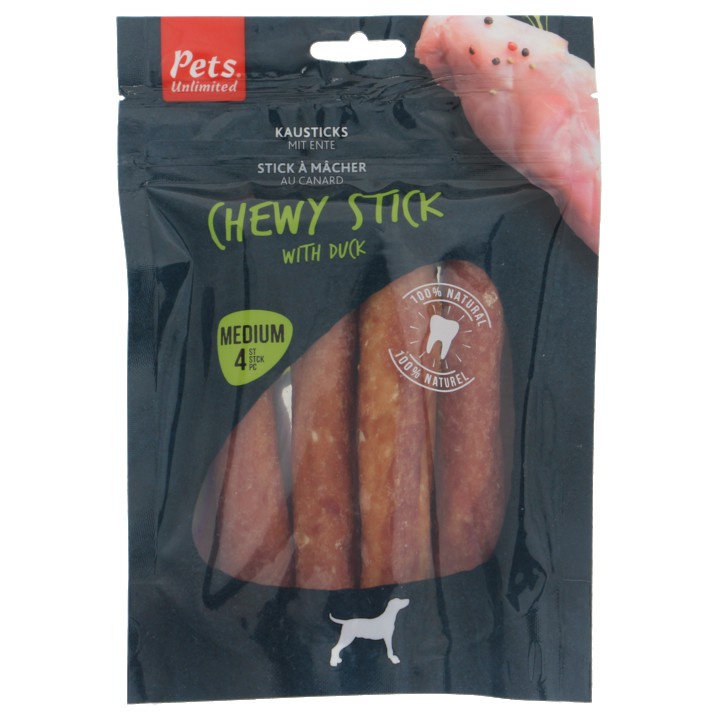 Pets Unlimited Chewy Sticks eend, 4 stuks