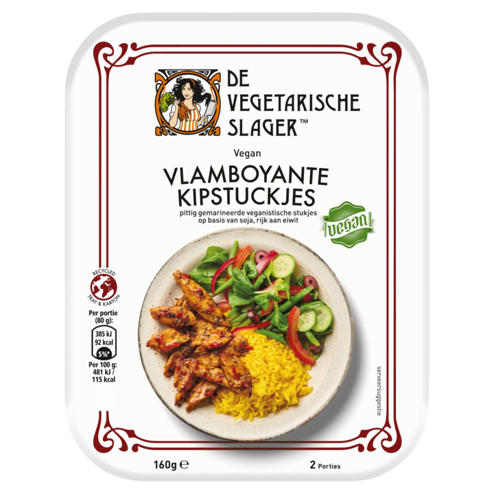 De Vegetarische Slager Vlamboyante Kipstuckjes Vegan 160g