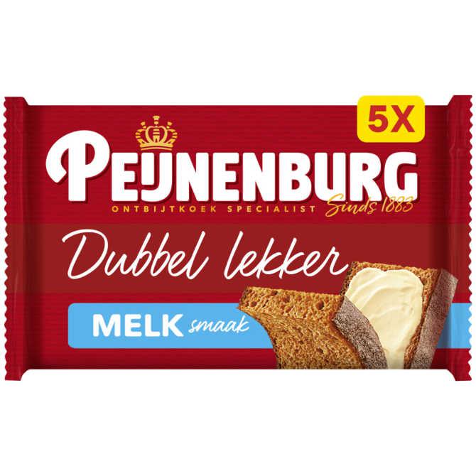 Peijnenburg ontbijtkoek dubbel lekker melk 5 x 49 g