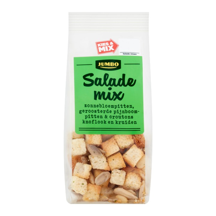 Jumbo Salade Mix Zonnebloempitten, Geroosterde Pijnboompitten &amp;amp; Croutons Knoflook en Kruiden 25g