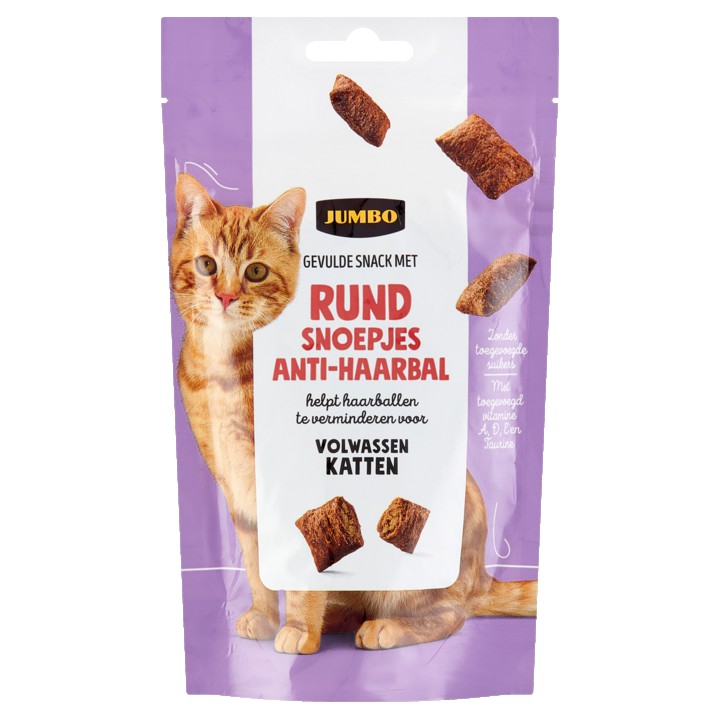 Jumbo Gevulde Snack met Rund Snoepjes Anti-Haarbal Volwassen Katten 60g