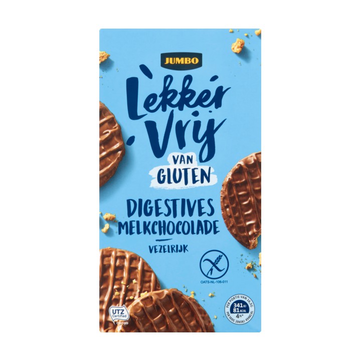 Jumbo Lekker Vrij van Gluten Digestives Melkchocolade 165g