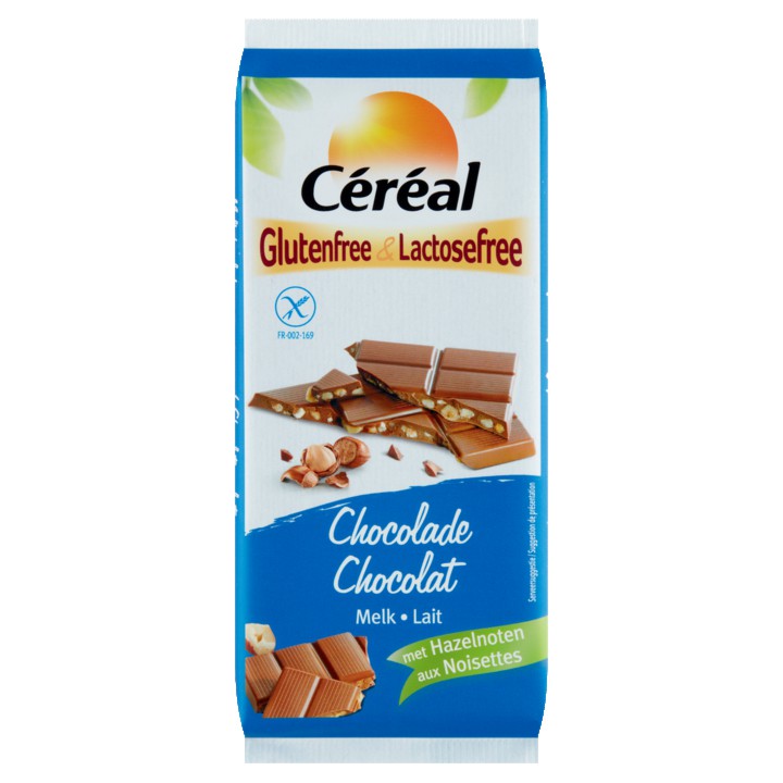 C&amp;eacute;r&amp;eacute;al Glutenfree &amp;amp; Lactosefree Chocolade Melk met Hazelnoten 100g