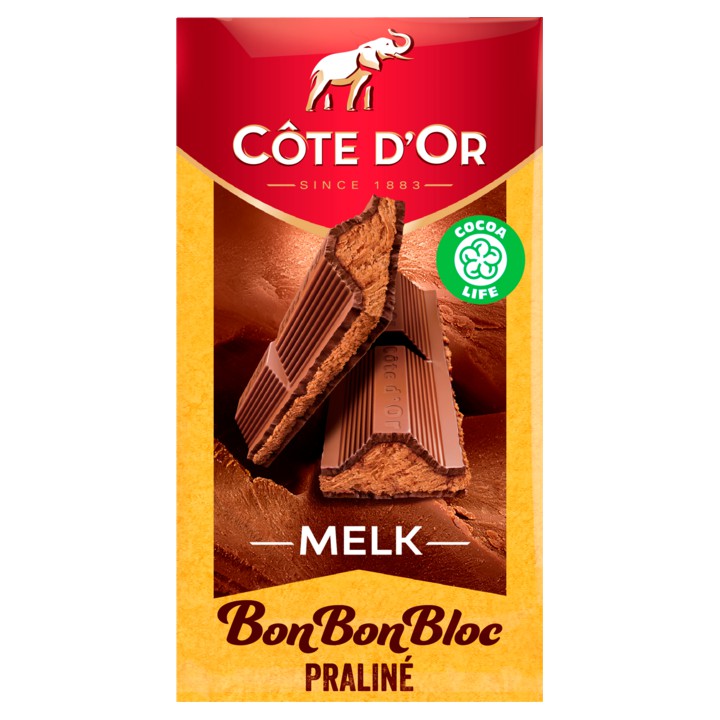 C&amp;ocirc;te d&amp;#x27;Or BonBonBloc chocolade reep Pralin&amp;eacute; Melk 200g