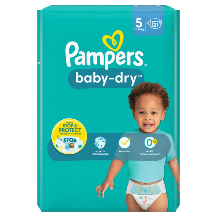 Pampers Baby-Dry Maat 5, 21 Luiers,, 11kg-16kg