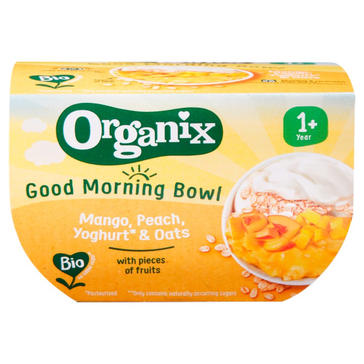 Organix Fruitpuree Good Morning Bowl Mango, Perzik, Yoghurt en Haver kuipje 120g